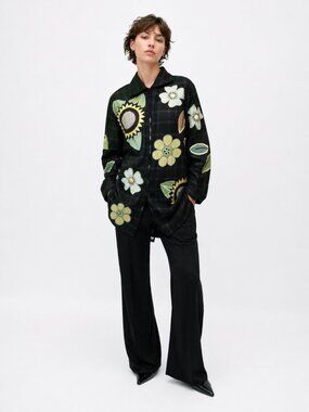 Vintage CHRISTIAN FRANCIS ROTH 100% Linen Floral Embroidered Jacket